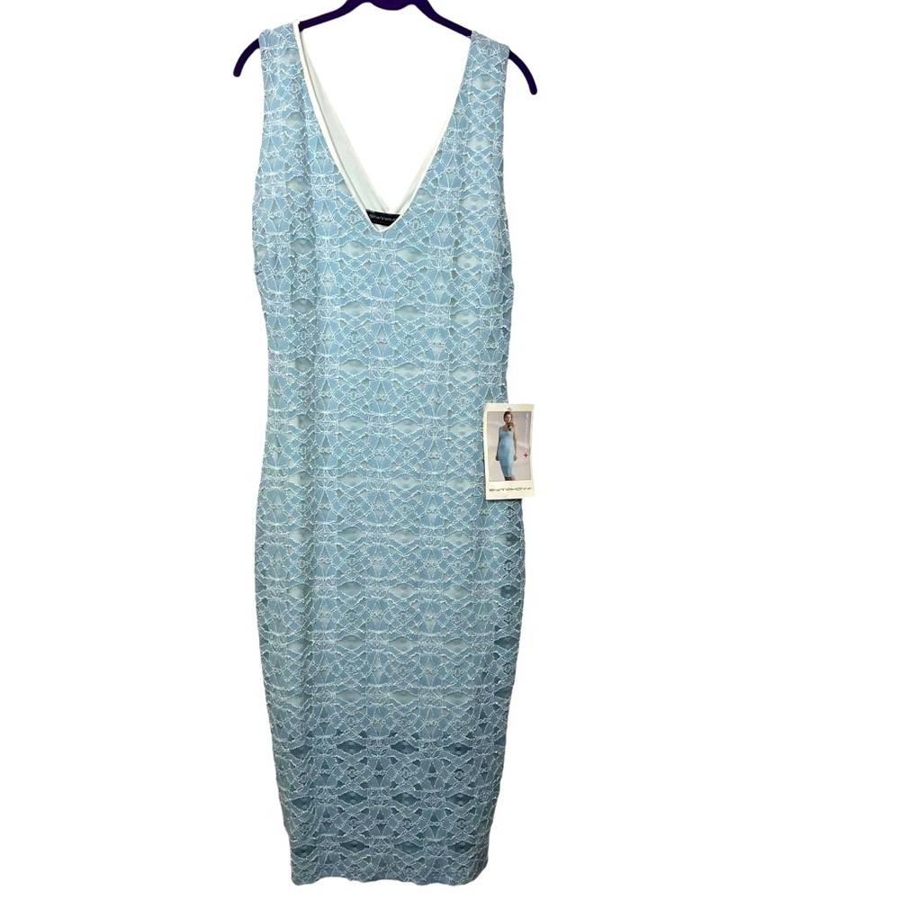 Symphony Light Blue V Front & Back Lace 1XL Sheer Sleeveless